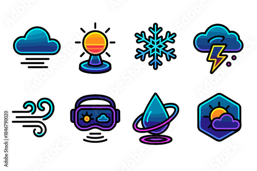 Weather, nature icon set. Climate, seasons icons filled collection