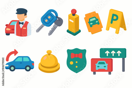 Car rental services icon set. Transportation and travel flat style collection.