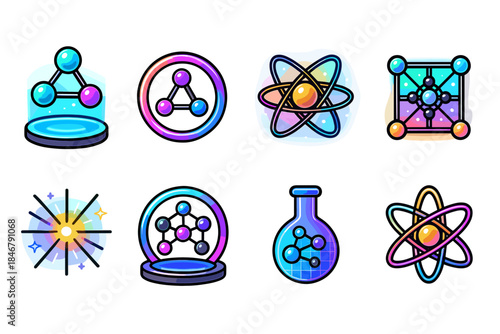 Science and chemistry 3d icon set. Atom, molecule, lab icons 3d collection