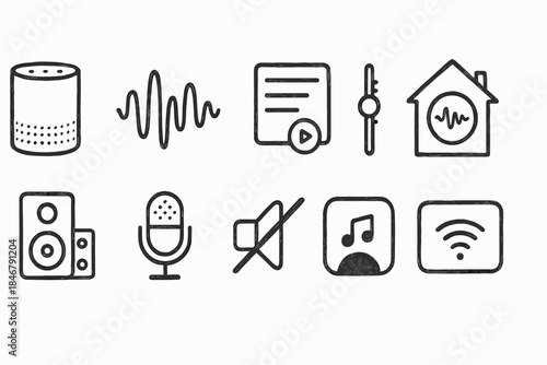 Audio, music outline icon set. Sound, recording, volume control outline icons collection
