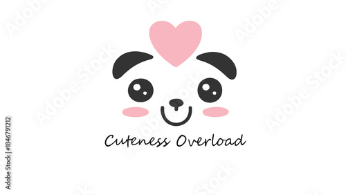 A cute minimal bear face with a tiny pink heart on its head and a sweet expression on its face