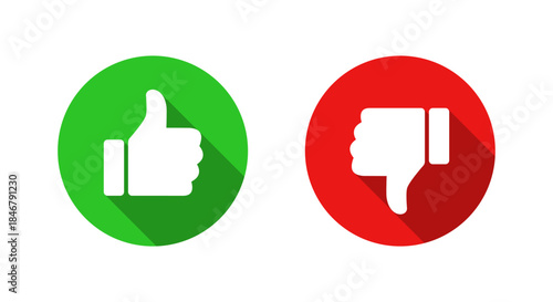 Thumbs up and down icon with long shadow. Like and dislike gesture symbol