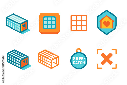 Storage solutions icon set. Warehouse, inventory management icons in flat style.