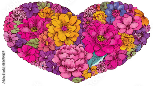 Vibrant Floral Heart Vector Wallpaper - Vector Illustration