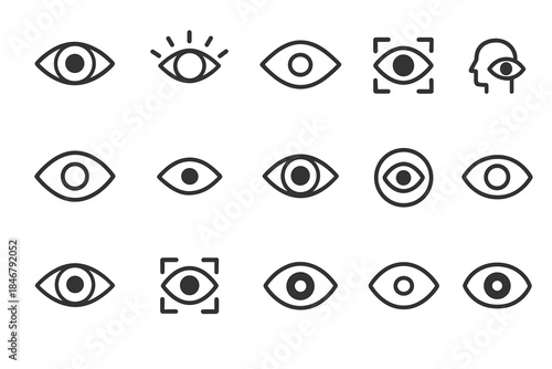 Eye, vision outline icon set. Visual, eye care, monitoring, optical icons collection