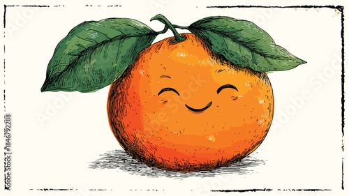 Adorable Winking Cute Cartoon Orange with Leaf Vector Illustration