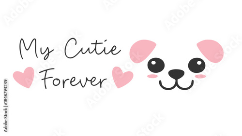 Adorable bear face with mini hearts and cute text