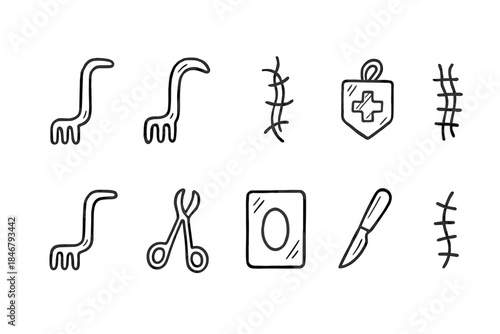 Medical and surgery line icon set. Healthcare, instruments, stitching icons collection