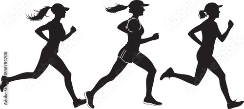 Group of Female Runners Running Together in Outdoor Fitness Training, Athletic Women Jogging for Marathon Preparation, Team Running Concept for Healthy Lifestyle, Endurance, Strength and Motivation