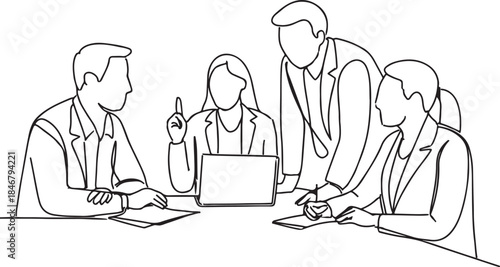 office people meeting work planning conversation business one line art vector on a white background