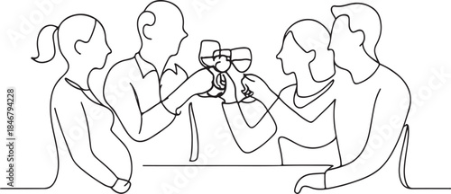 family old friends together earth drink thanksgiving event one line art vector