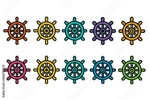 Nautical, maritime line icon set. Ship wheel, ocean navigation icons collection