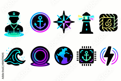Nautical, maritime 3d icon set. Adventure, ocean exploration icons for creative projects