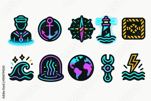 Nautical 3d icon set. Marine, sailing, ocean travel icons collection in 3d style