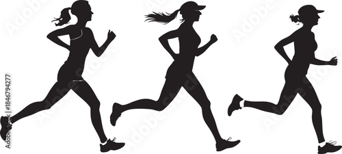 Group of Female Runners Running Together in Outdoor Fitness Training, Athletic Women Jogging for Marathon Preparation, Team Running Concept for Healthy Lifestyle, Endurance, Strength and Motivation