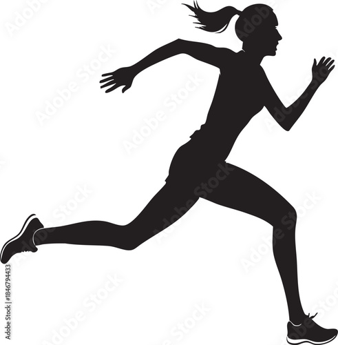 Energetic Runner in Motion: Dynamic illustration of a female athlete sprinting forward with speed and determination, representing the essence of motion and physical activity.