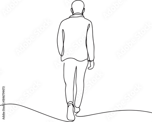  person walk go away free relax alone thoughtful back view one line art design vector on a white background
