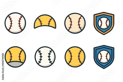Baseball outline icon set. Sports, game elements collection for teamwork visuals.