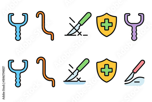 Dental and surgery care outline icon set. Health and medical tools graphics collection