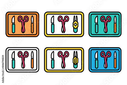 Medical tools icon set. Flat surgery, healthcare instruments icons collection