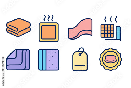 Towels and fabrics icon set. Household, laundry, cleaning icons in flat style