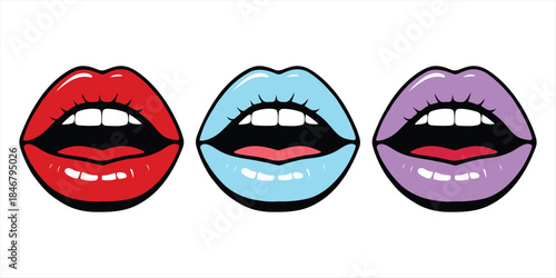 Three vibrant sets of lips
