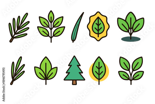 Nature, botany line icon set. Plants, leaves, trees outline collection