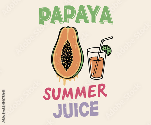 Local farmer markets. Sweet papaya artwork. Summer tropical vibes art. Nature fruit club print design. Watercolor fruit t shirt design. Carica papaya fruit print.