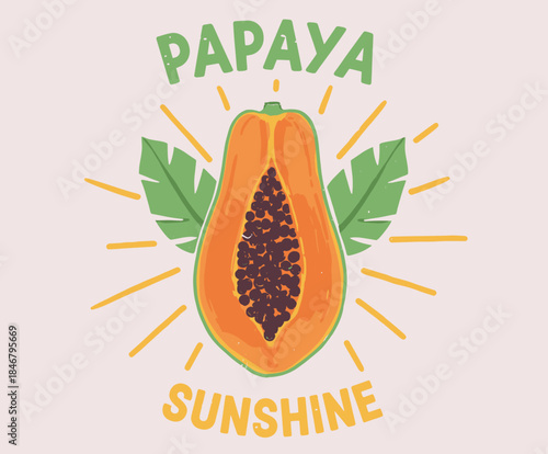 Local farmer markets. Sweet papaya artwork. Summer tropical vibes art. Nature fruit club print design. Watercolor fruit t shirt design. Carica papaya fruit print.
