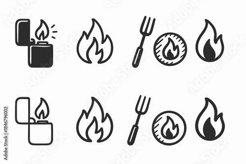 Fire safety outline icon set. Emergency, prevention, equipment symbols collection