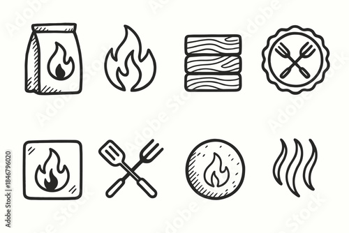 Barbecue, grill line icon set. Bbq, cooking, fire, outdoor, flame icons in line style