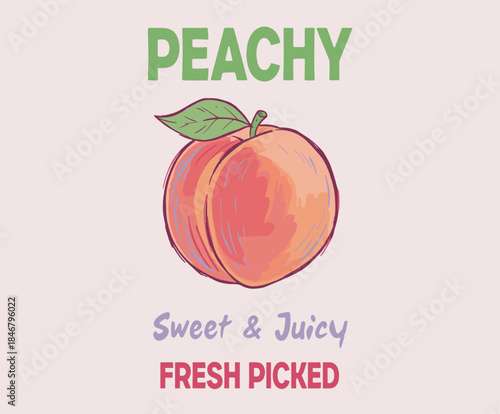 Peach art. Summer food poster design. Fresh fruit print. Nature fruit club print design. Fruit vintage t-shirt design. Peach fruit set. Organic food artwork for for t-shirt.