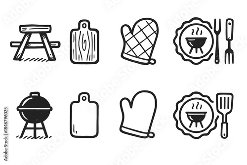 Barbecue, cooking line icon set. Grill, kitchen equipment icons outline collection