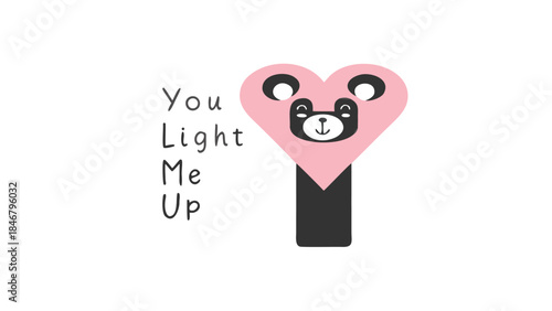 A cute black bear face inside a dreamy pink heart with text