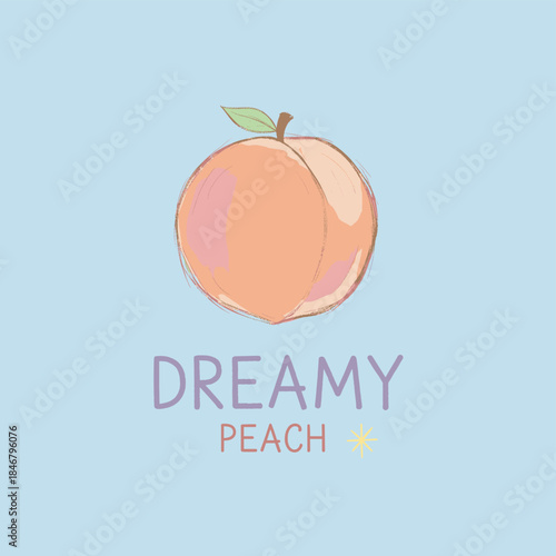 Peach art. Summer food poster design. Fresh fruit print. Nature fruit club print design. Fruit vintage t-shirt design. Peach fruit set. Organic food artwork for for t-shirt.