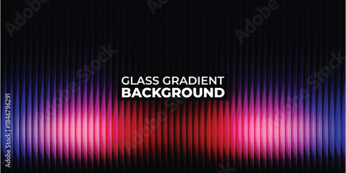 Abstract Dark Glass Gradient Background with Vertical Vibrant Neon Purple and Red Light Ribbons