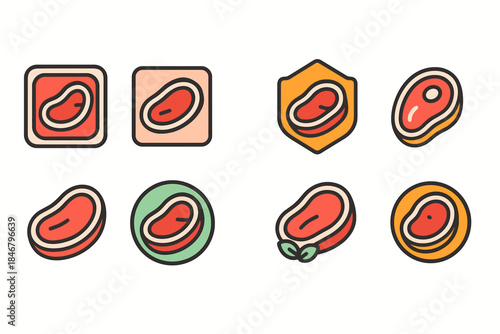 Meat, food flat icon set. Fresh steak, butcher icons flat collection