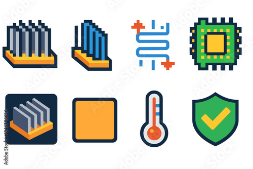 Technology and hardware flat icon set for electronics and circuit design projects