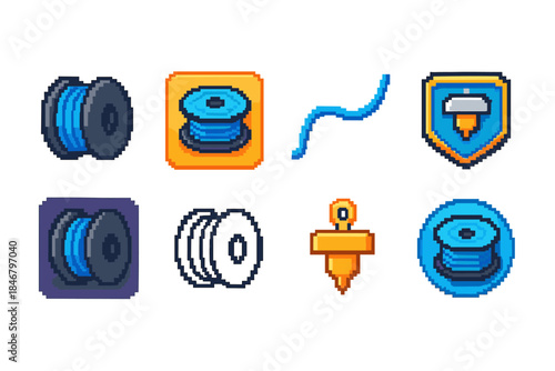 3D printing filament icon set. Filament, 3d printing, technology, colorful icon collection