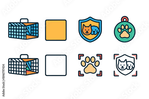 Pet care, animal flat icon set. Veterinary, pet supplies icons flat collection