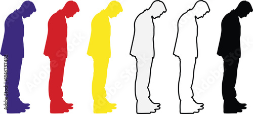 Man Bowing in Different Colors and Styles