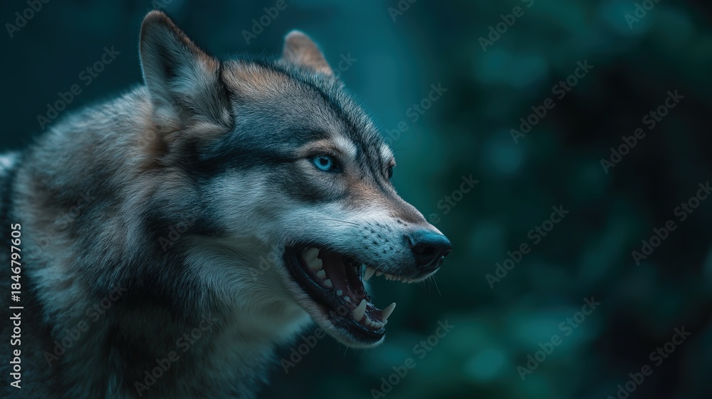 Fototapeta premium Close-up Profile of Snarling Grey Wolf