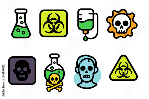 Biohazard warning line icon set. Laboratory, hazardous material icons in line style