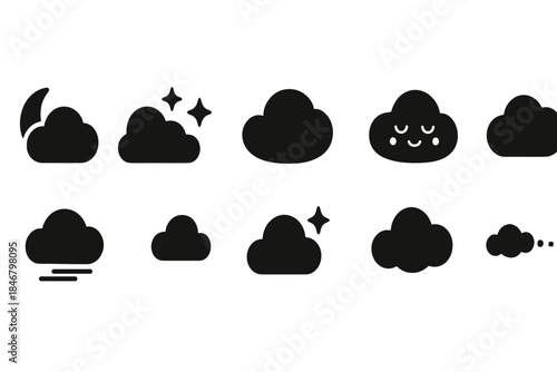 Cloud silhouette icon set. Weather, atmosphere symbols silhouette collection.