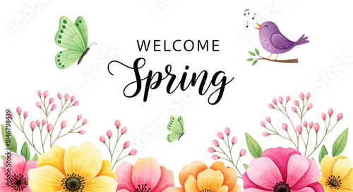 Watercolor Spring Welcome Banner for Garden Party Invitation Website Header Floral Design