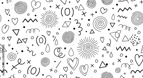 Doodle Pattern Background Fun Hand Drawn Abstract Shapes for Kids Web Design Scrapbook Joyful