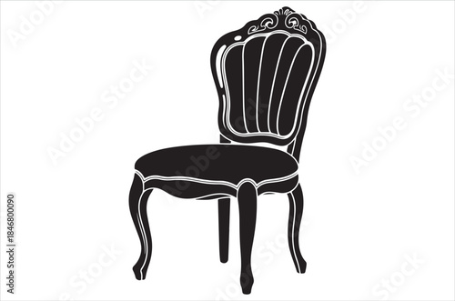 Elegant black silhouette of an ornate vintage style chair with detailed carvings