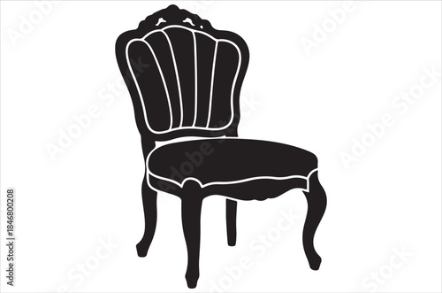 Elegant black silhouette of a vintage baroque style chair with ornate details