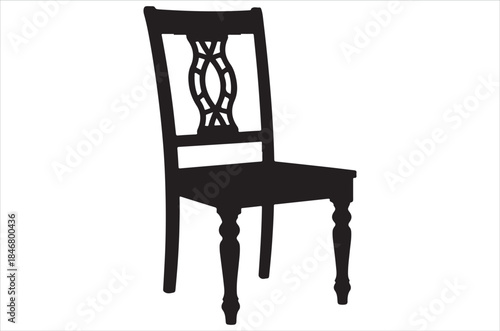 A silhouette of a classic wooden chair with an ornate backrest design