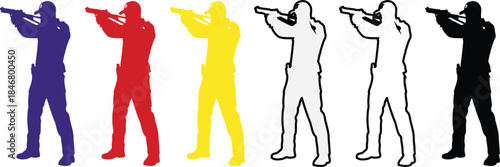 Police Officer Silhouette Aiming Rifle on White Background